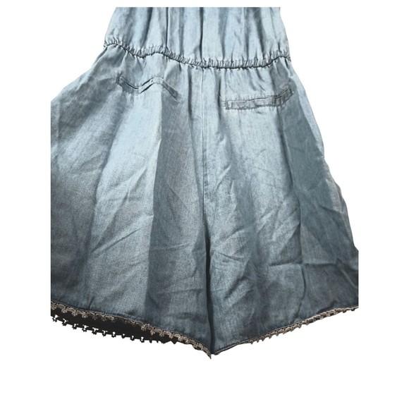 Jean Denim Romper Shorts Sz S Drawstring Pockets Sleeveless - Picture 3 of 4